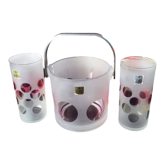 Birks Frosted Highball Glasses and Ice Bucket - Picture 2 of 9